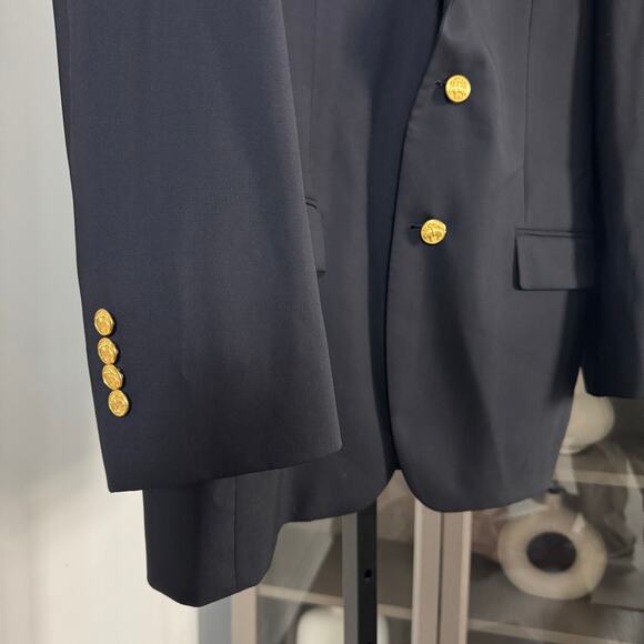 Brooks Brothers Navy Wool Gold Logo Button Blazer 40 Vitale Barberis 1818 Jacket - Picture 4 of 8